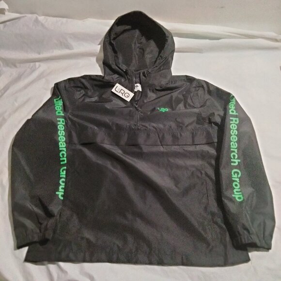 LRG Lifted Research Group Jacket Windbreaker Mens XL Black 1/4 Zip Hooded - Picture 1 of 6